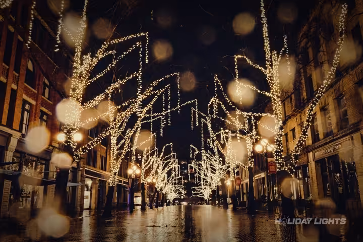Professional municipal Christmas light installation in Watertown, New York — Cityscape Holiday Lighting