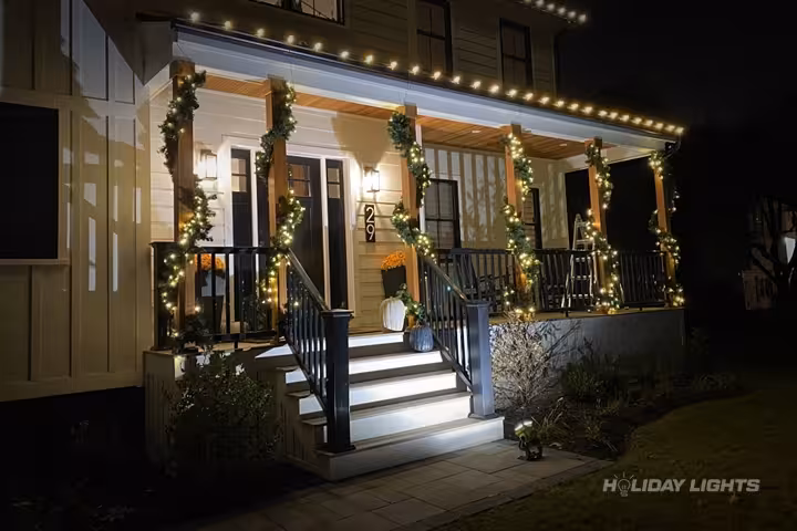 Garlands Decoration Porch Pillars - Residential Christmas lights installation in New York