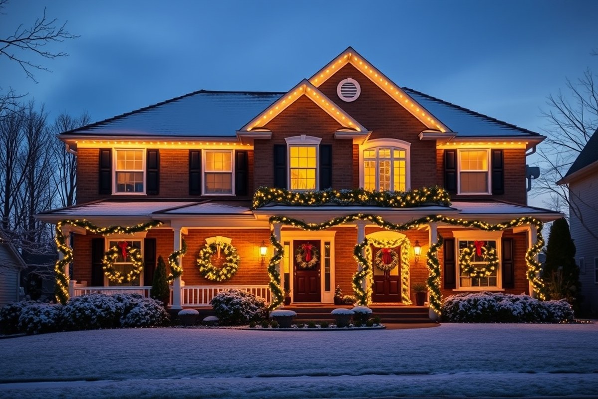 Professional residential holiday lighting installation in New York
