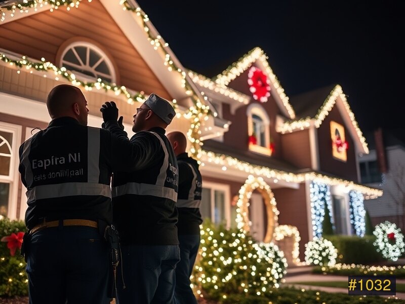 Holiday Lights Decor crew installing Christmas lights