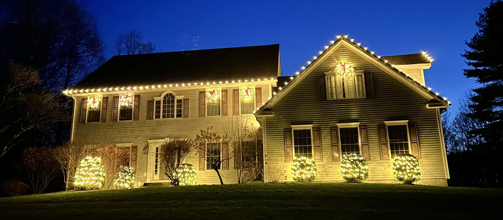 Festive home at night ready for the holidays